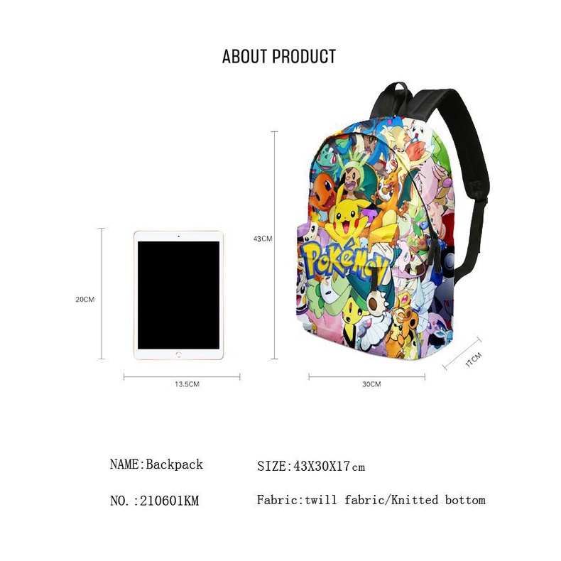 Ba Lô Đi Học / Du Lịch Cỡ Lớn In Họa Tiết Hoạt Hình Pokemon Pikachu Dễ Thương Cho Bé Trai Và Gái