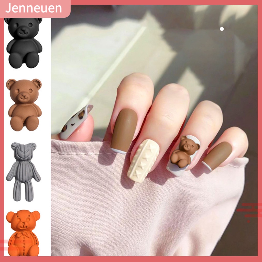 Bộ 10 Phụ Kiện Trang Trí Móng Tay Tạo Hiệu Ứng 3D Hình Gấu Hoạt Hình Dễ Thương