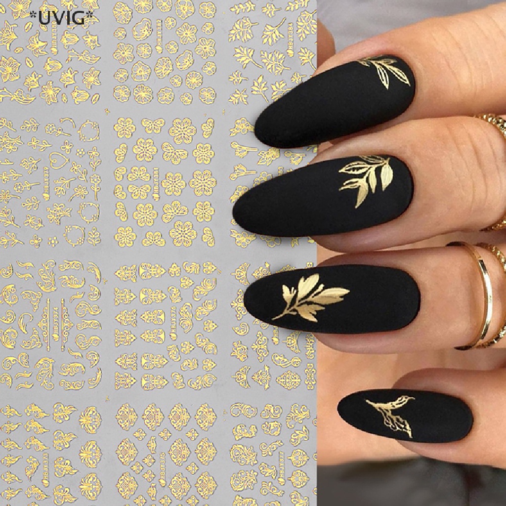 [[UVIG]] 3D Nail Stickers Gold Flower Leaf Lace Design manicure decals butterfly Nail Art [Hot Sell]