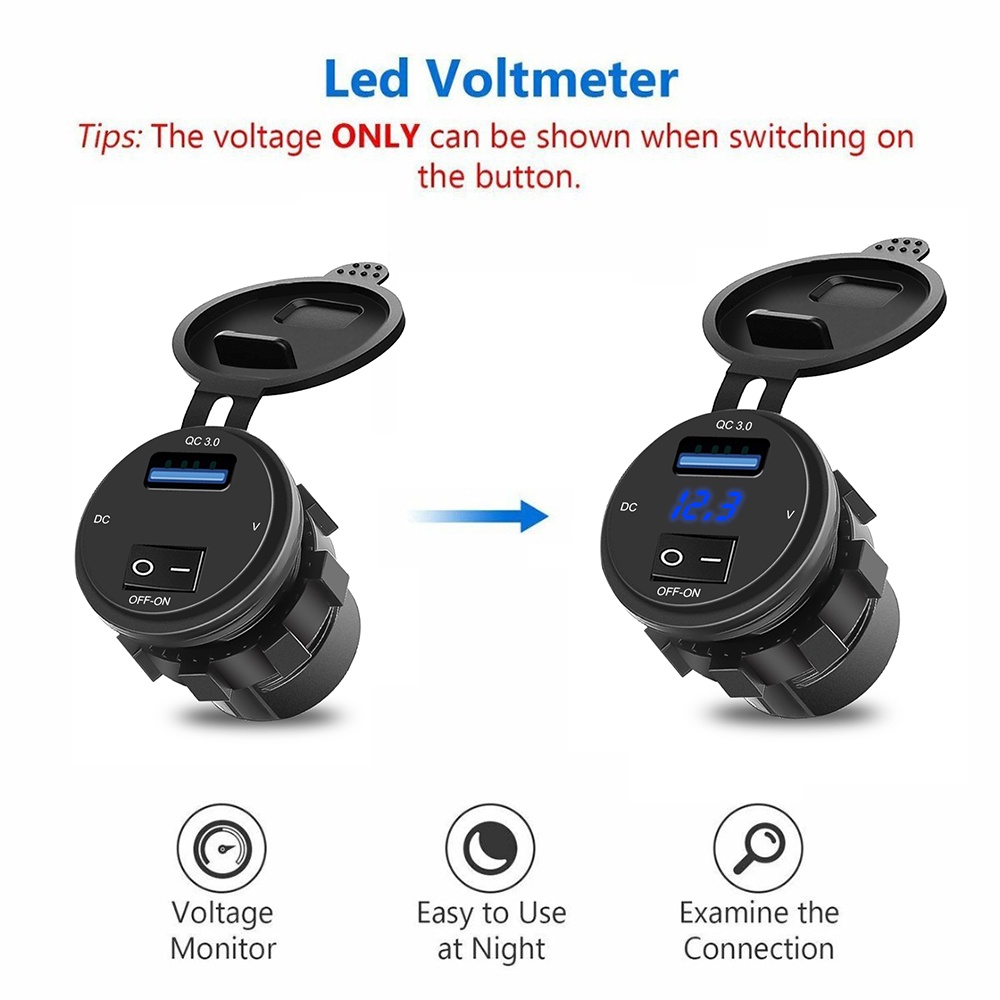Sạc Nhanh Qc 3.0 20W 5v3A 9v2A 12v 1.5A Có Đèn Led Hiển Thị Cho Ô Tô, xe máy