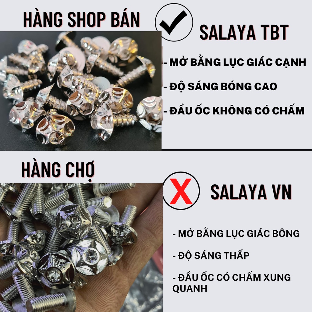 SALAYA TBT Ốc 5li xoắn inox 304 dàn áo yamaha lọc gió vairo và nhiều vị trí trên xe bảo hành trọn đời