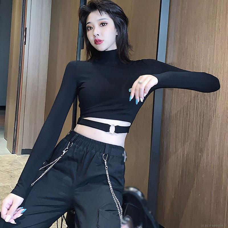 Áo Croptop Tay Dài Cổ Tròn Thiết Kế Hợp Thời Trang Cho Nữ