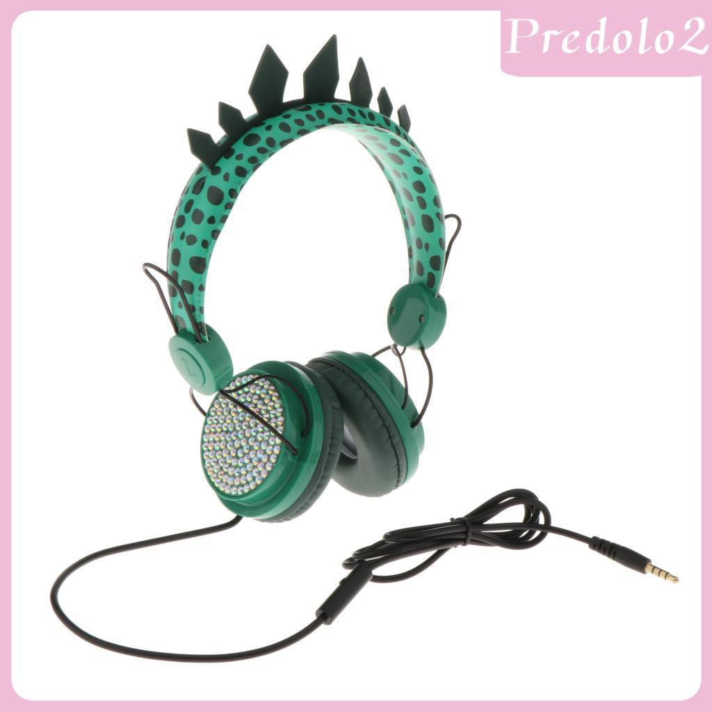 Lovely Dinosaur Cartoon Rhinestones Glitter Kids Wired Headphone for Boys