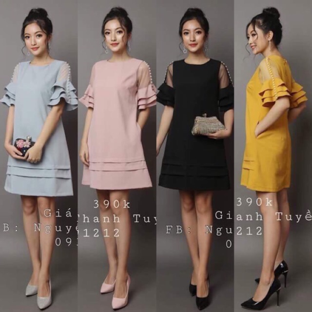 🍒Đầm suông tay tầng phối châu (Free/big size XL, 2XL)