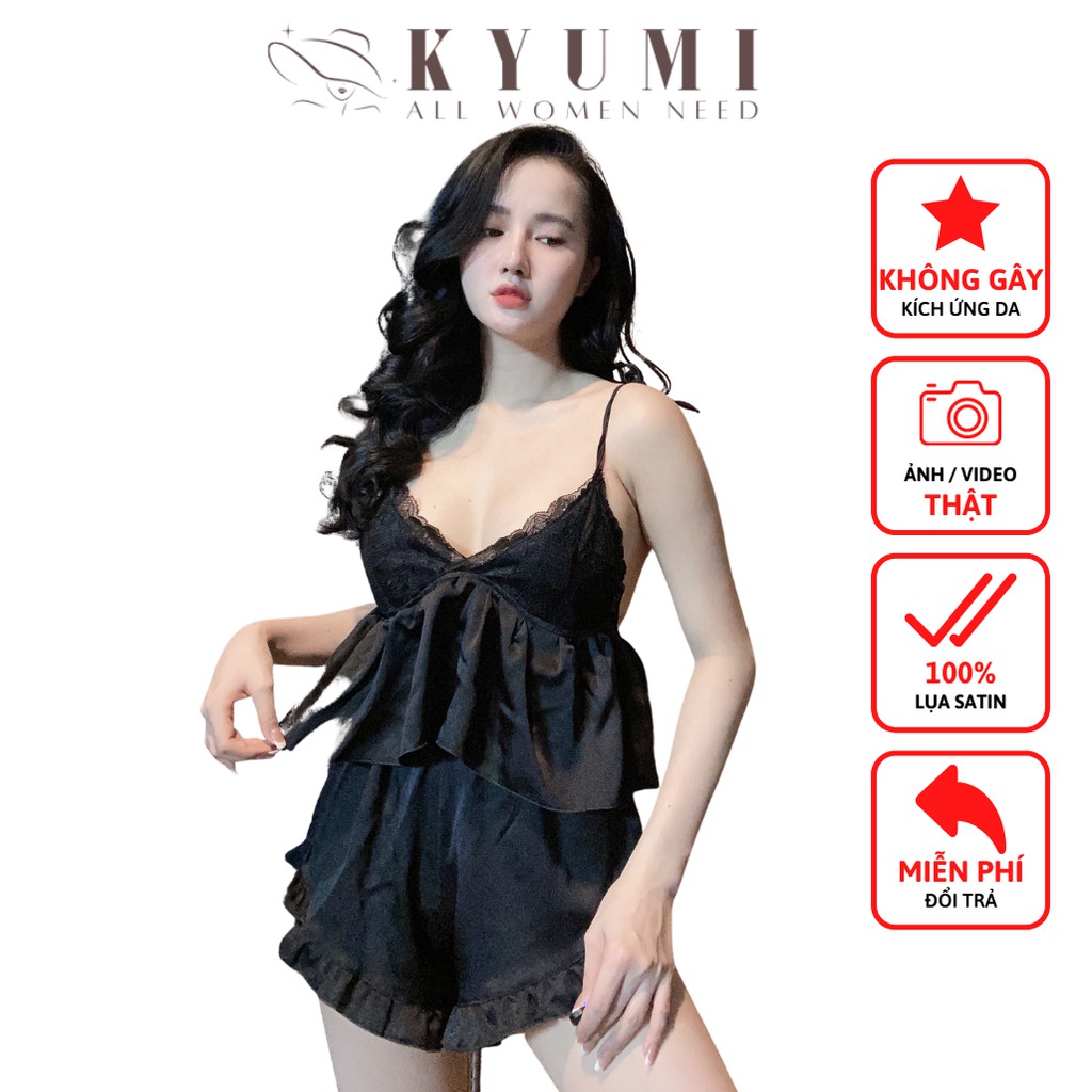 Đồ ngủ sexy đồ ngủ 2 dây cột vai phối ren KYUMI OFFICIAL, chất liệu lụa satin mềm mại freesize 40-60kg tùy chiều cao 030 | BigBuy360 - bigbuy360.vn