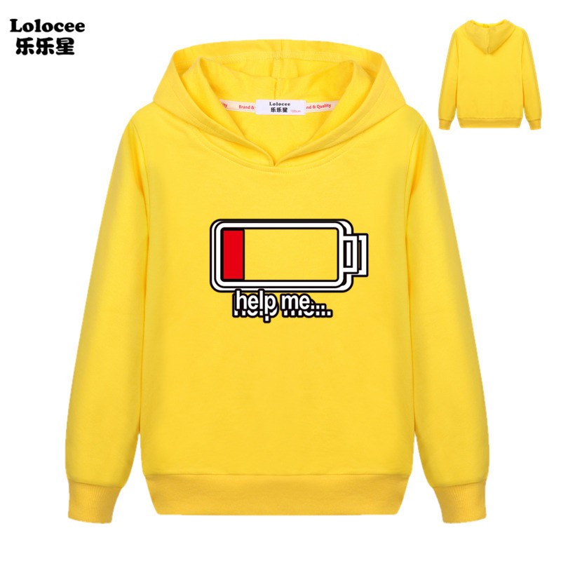 Battery is low help me Sweatshirt For Kids funny pattern printed 2019 new fashion Battery Low Pullover Hoodies