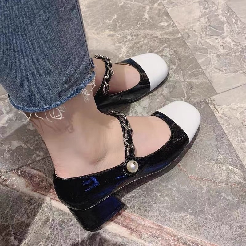 Giày Búp Bê Đế Cao 5 Phân Quai Ngọc Xích