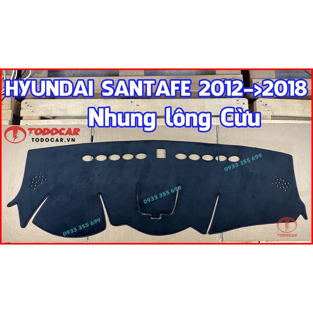 Thảm Taplo HYUNDAI SANTAFE bằng Nhung lông Cừu hoặc Da vân Carbon, Da vân Gỗ