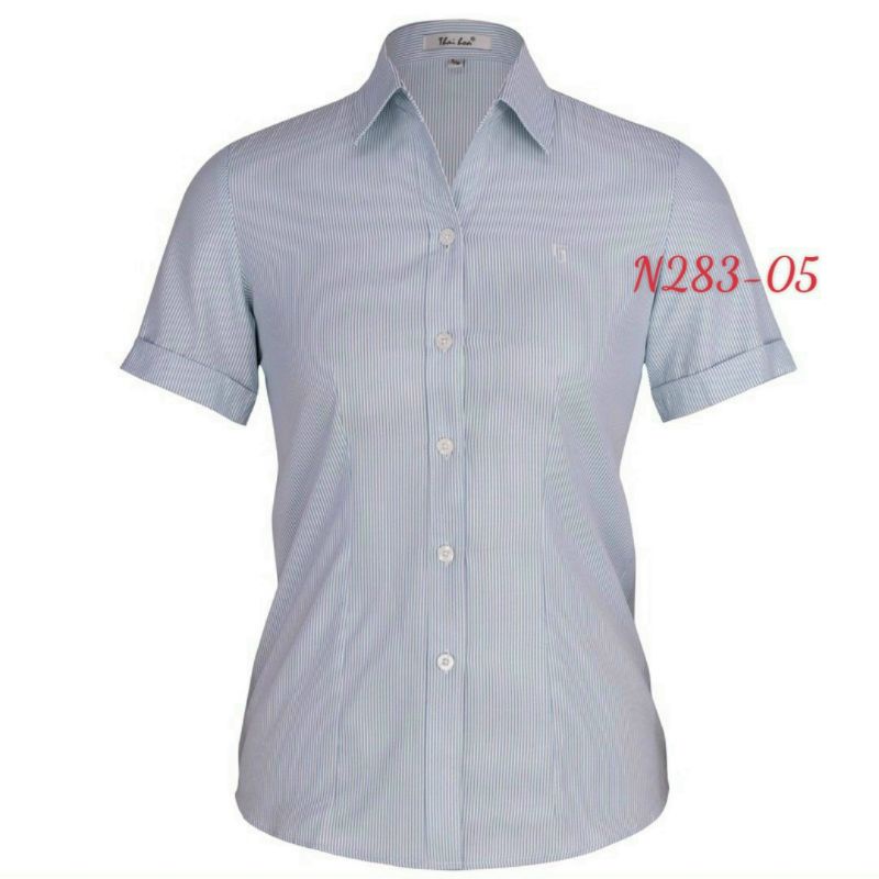 Áo sơ mi Thái Hòa vải sợi tre sọc thẳng xanh 283