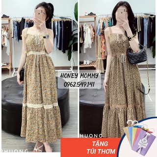 Váy Bầu 2 Dây Cúc Thật Cho Con Bú Đầm Bầu Mùa Hè Đi Biển Maxi Dáng Dài Hoa Nhí HD1804 Honey Mommy