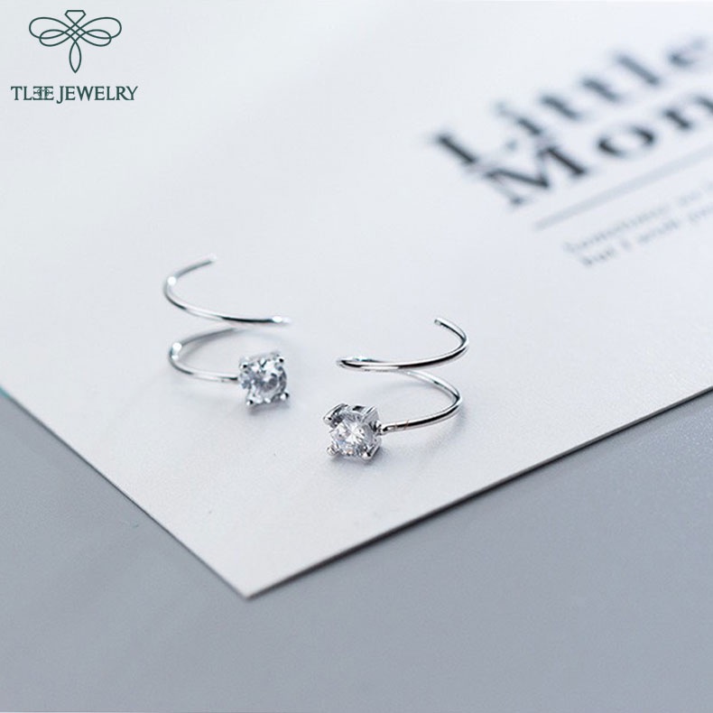 Bông tai bạc nữ TLEE mẫu xoắn nụ đá cong cá tính TleeJewelry B0344