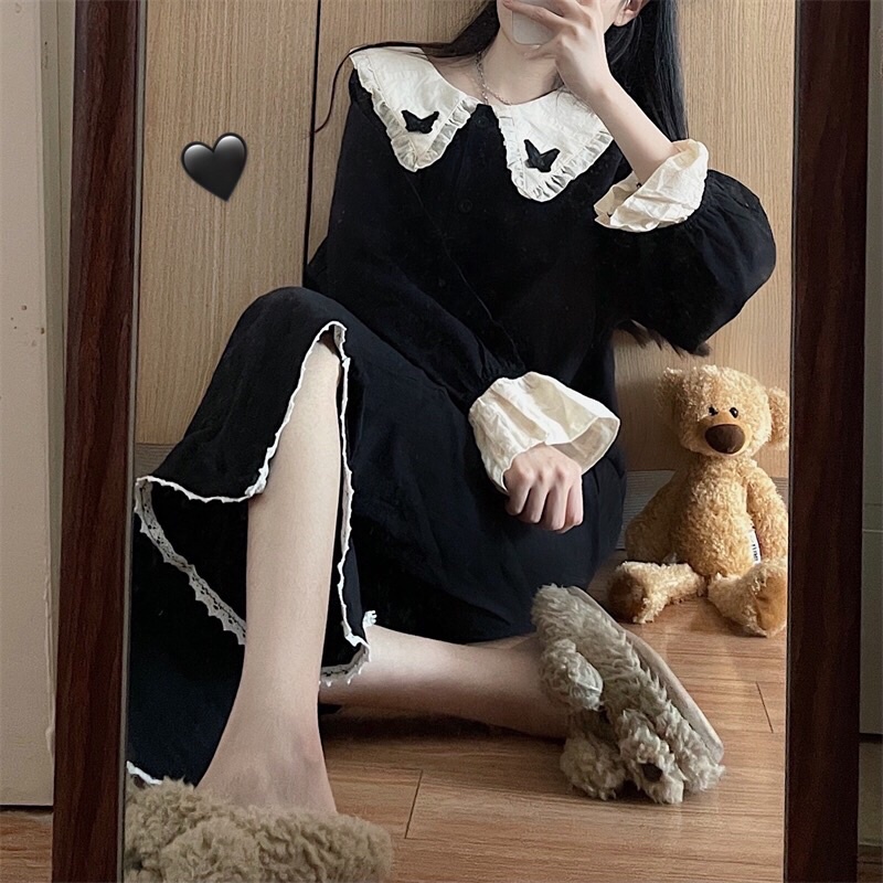Đồ Bộ Nữ Mặc Nhà- Set Bộ Dài Tay Cổ Bèo Quảng Châu Ulzzang