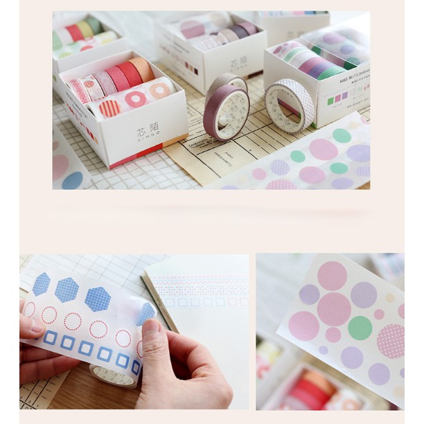 Washi Tape set 7 cuộn SA07-01 trang trí scrapbook, sổ tay planner,...