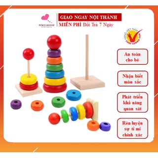 [XẢ KHO] Đồ Chơi Bộ Tháp Gỗ 7 Sắc Cầu Vồng Cho Bé Nhận Biết Màu Sắc Và Rèn Luyện Cơ Tay