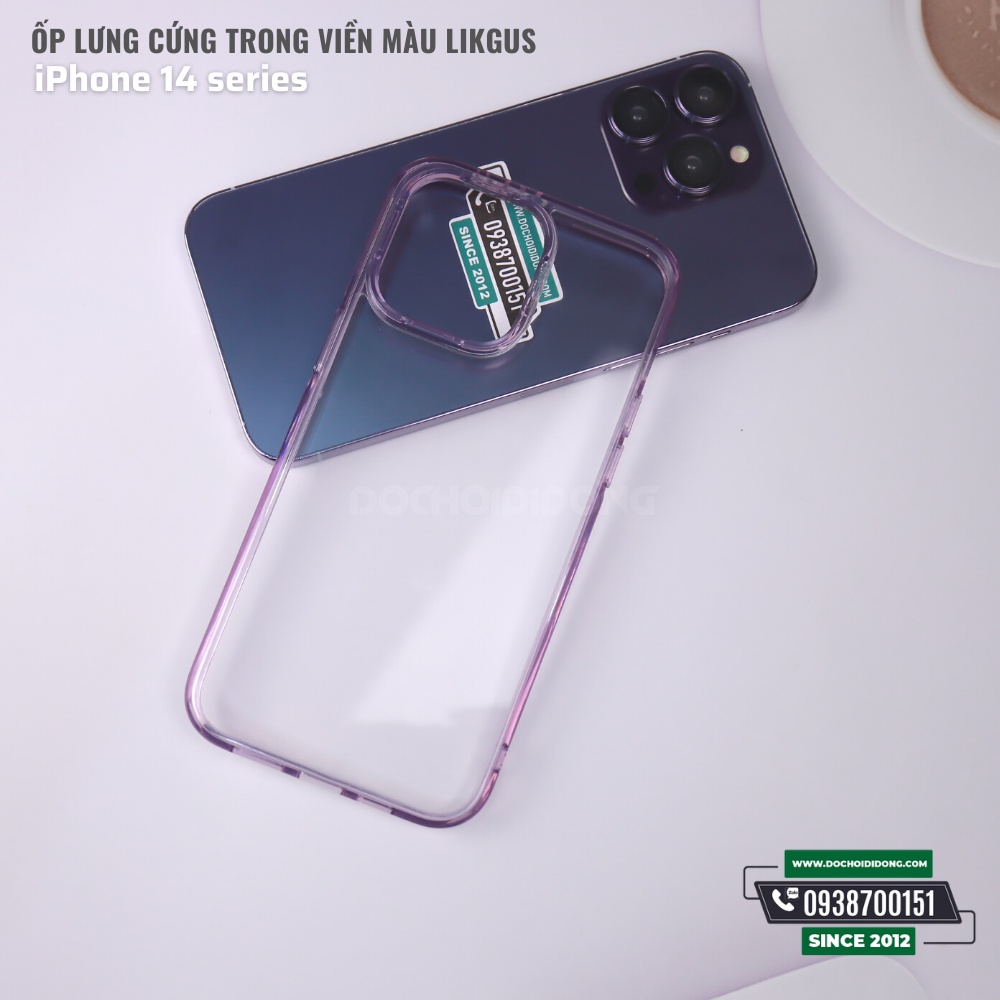 Ốp lưng cứng trong viền màu Likgus cho iPhone 14 - 14 Plus - 14 Pro - 14 Pro Max