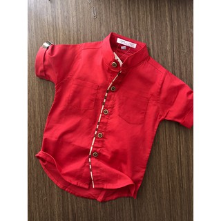 Áo sơ mi trẻ em cotton tay ngắn cổ trụ