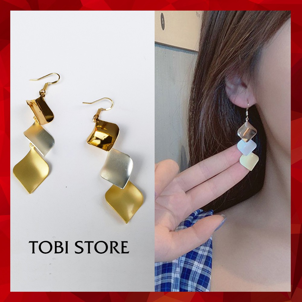 Khuyên tai nữ dáng dài bông hình học cá tính TB217 TOBI STORE