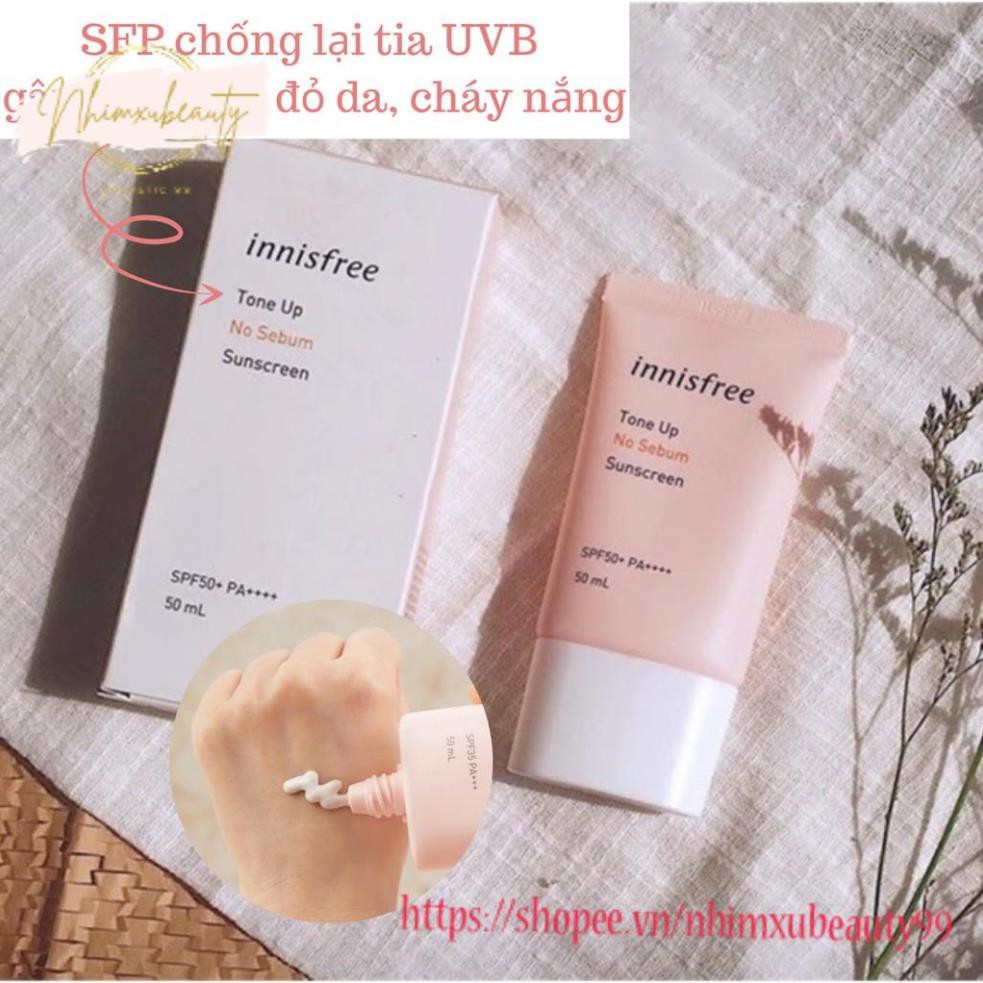 Kem Chống Nắng Innisfree Tone Up No Sebum Sunscreen SPF50+PA++++ 50ml (màu hồng)