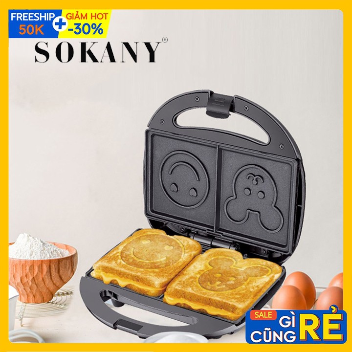 Máy kẹp bánh mì, nướng bánh mỳ gấu, hình mặt cười Sokany
