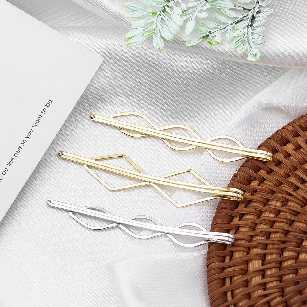 Set 4 Kẹp Tóc Kim Loại Thiết Kế Hình Học Mới Cho Phái Nữ