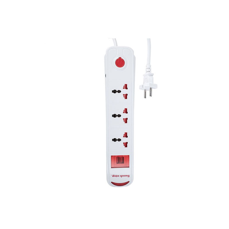 Ổ cắm điện, Ổ CẮM 3 LỖ 3 CHẤU 2 CỔNG USB ĐIỆN QUANG, ổ cắm điện Điện Quang