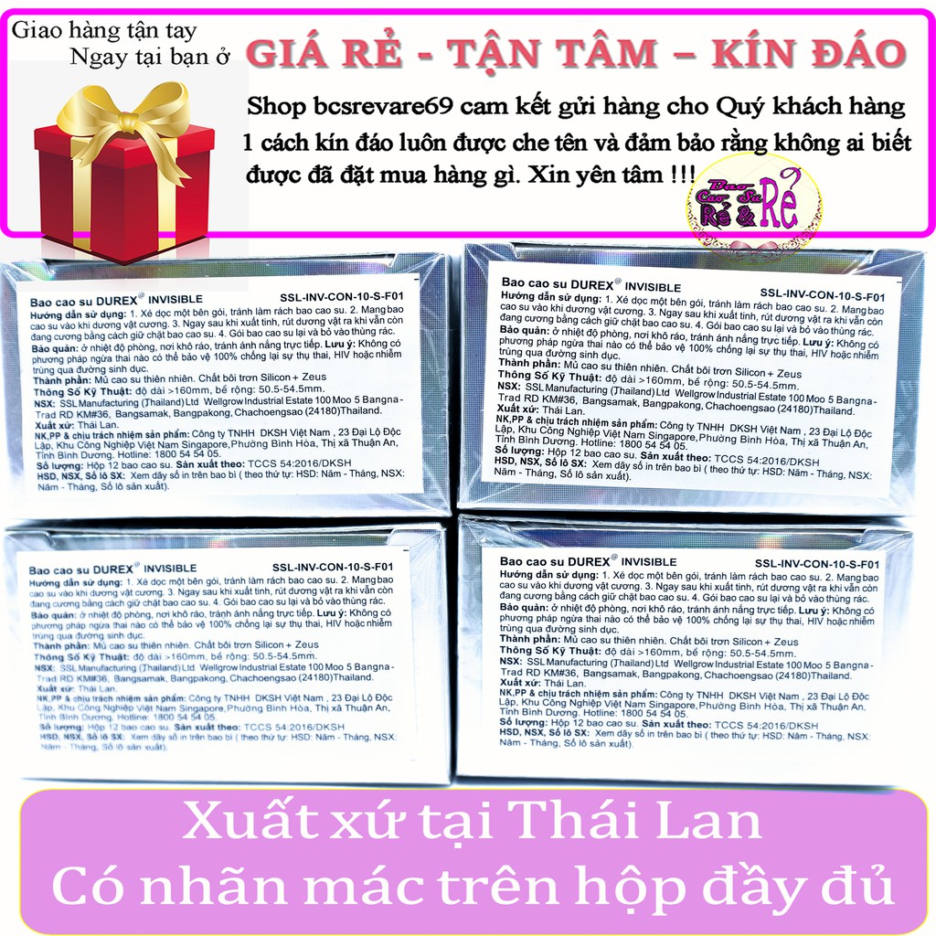 [FREE SHIP] Combo 4 Hộp 40 Bao Cao Su SIÊU CỰC MỎNG Durex INVISIBLE + 1 tuýt gel bôi trơn Durex Play