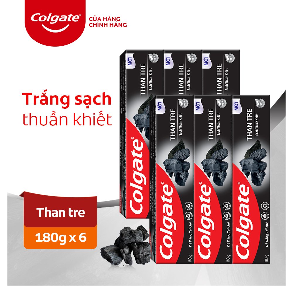 Bộ 6 Kem đánh răng Colgate thiên nhiên từ Than tre Hàn Quốc &amp; bạc hà 180g