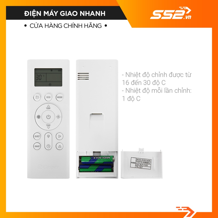 [Miễn Phí Lắp Đặt TP.HCM]Máy lạnh Casper Inverter 1.5 HP LC-12FS32-Hàng Chính Hãng