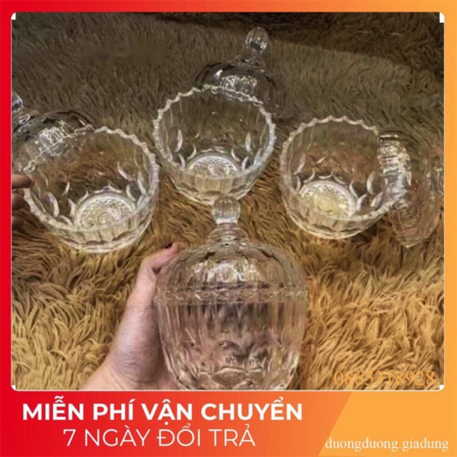 Bộ 2 Thố Thủy Tinh Đựng Mứt Có Nắp Đậy Cao Cấp