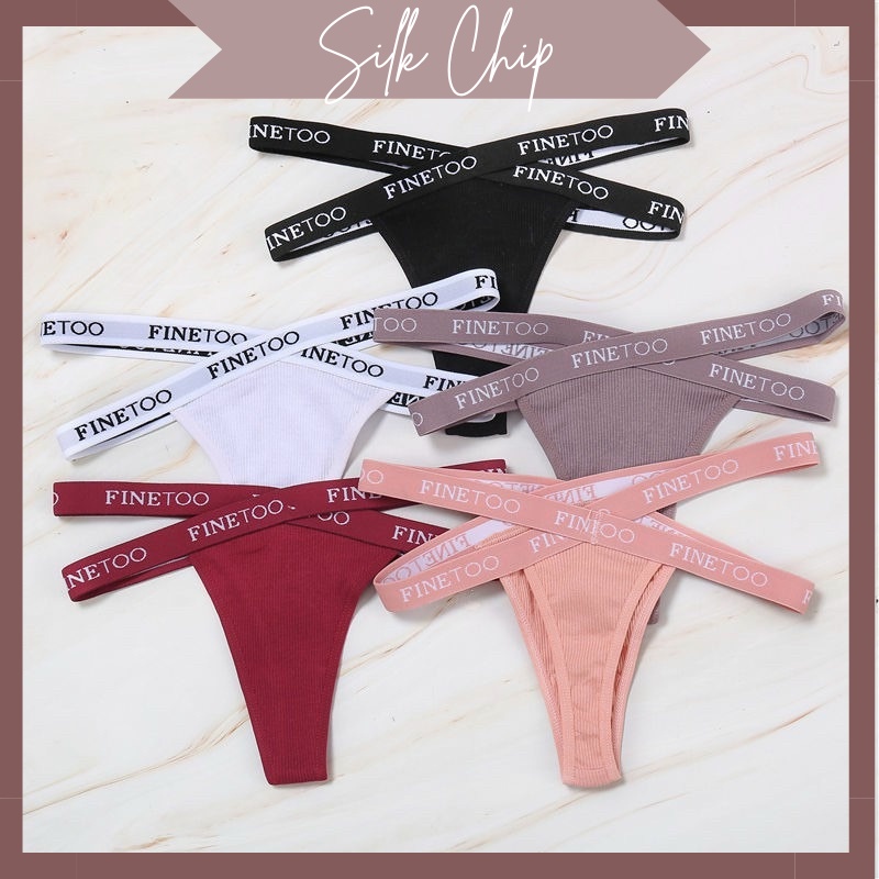 Quần lót lọt khe cotton gân tăm nữ dây chéo hông dây đôi chữ gợi cảm sexy SILKCHIP D005