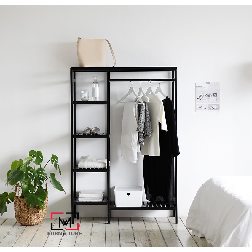 TỦ TREO QUẦN ÁO GỖ LIỀN KỆ 5 TẦNG LẮP LÁP SIZE M - DOUBLE CLOSET