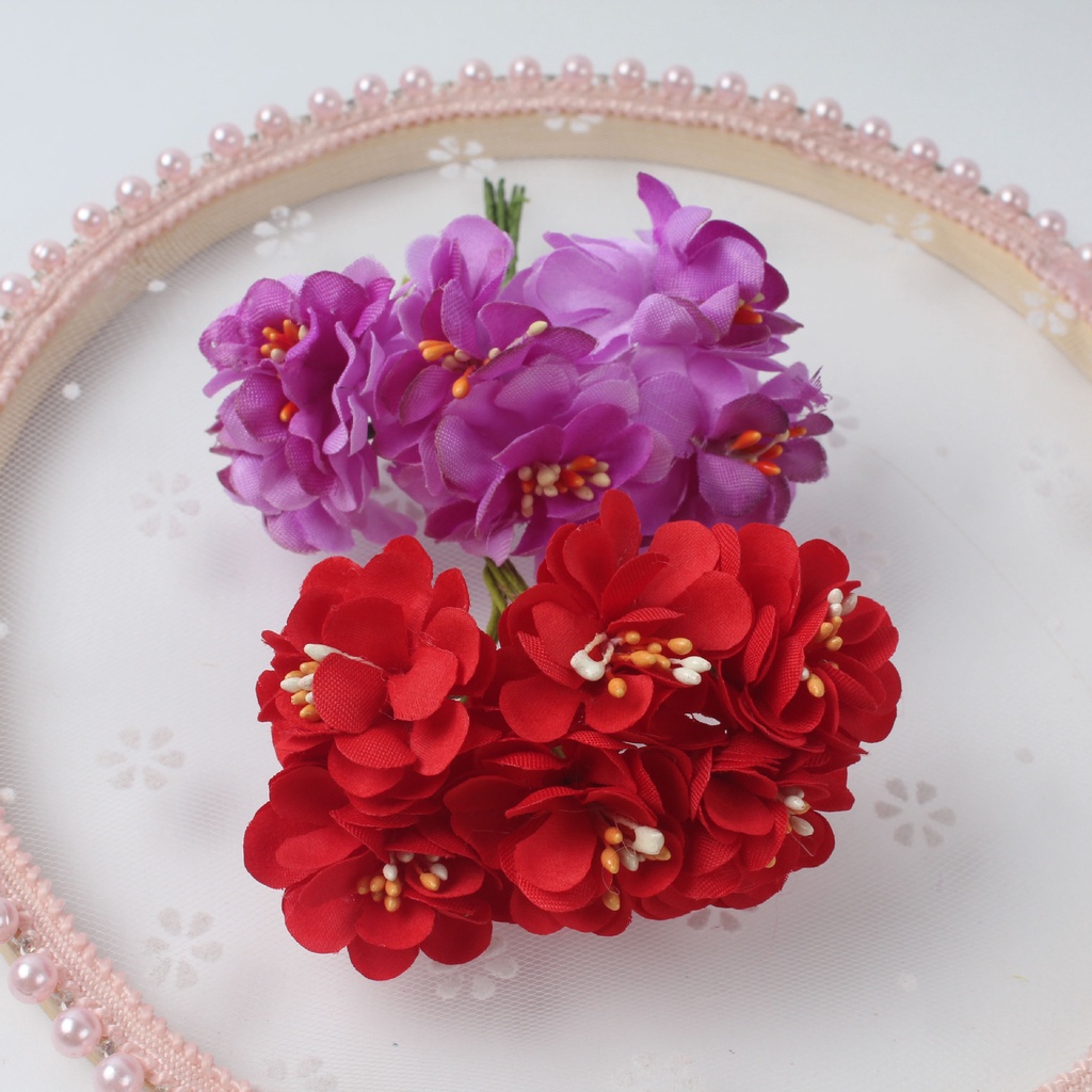 Hoa cúc nhỏ cánh tròn,có pha hai màu, hoa vải kết bờm, phụ kiện DIY Handmade