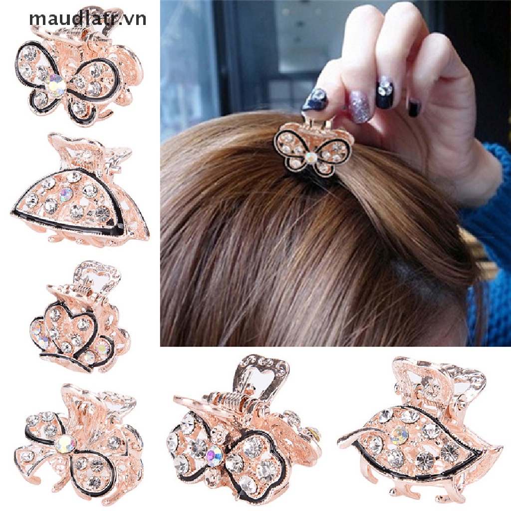 Kẹp tóc càng cua mini đính đá hình bướm bằng nhựa đáng yêu