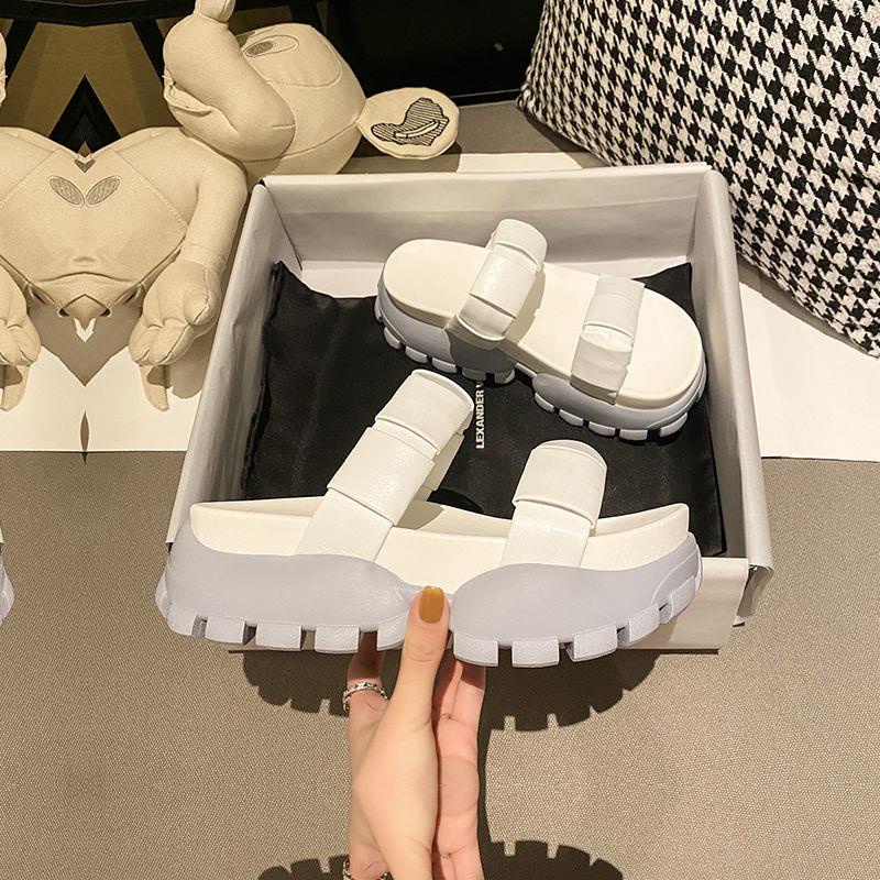 Dép sandal đế dày bằng chất liệu da thật thời trang mùa hè 2022 cho nữ tùy chọn màu sắc