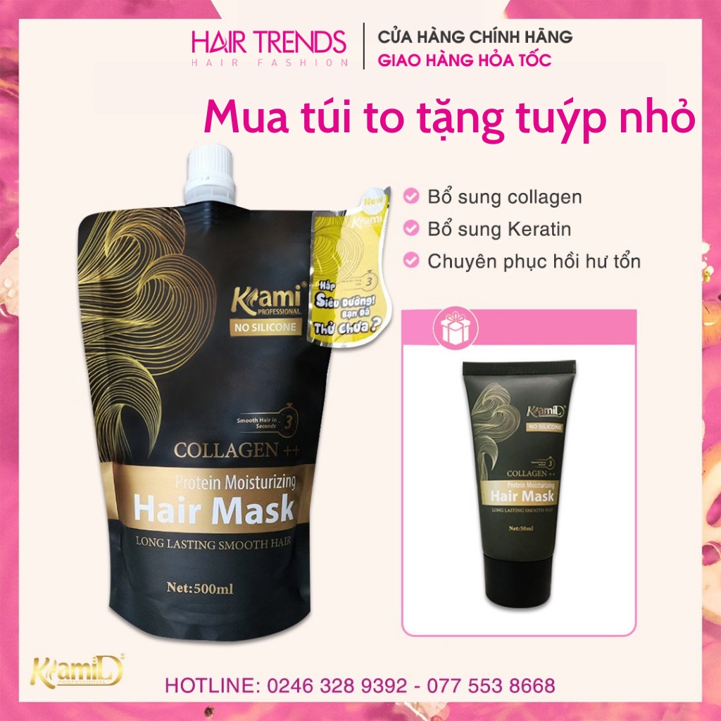 [Tặng tuýp nhỏ] Ủ tóc-Dầu hấp phục hồi tóc collagen siêu dưỡng hương nước hoa KAMI chính hãng (500ml)