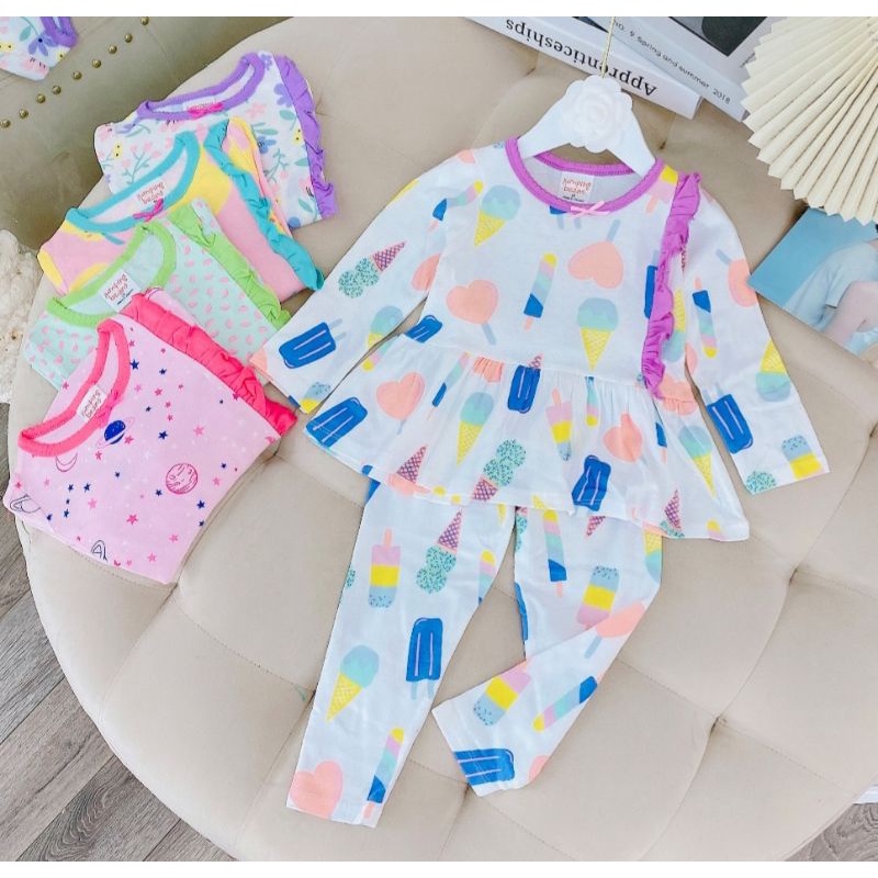 Bộ Dài Tay Bé Gái Bánh Bèo cotton xuất dư chất đẹp
