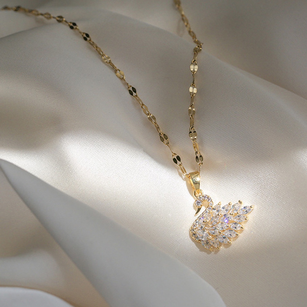 Dây chuyền mặt hình thiên nga đính kim cương đơn giản phong cách Hàn Quốc cho nữ