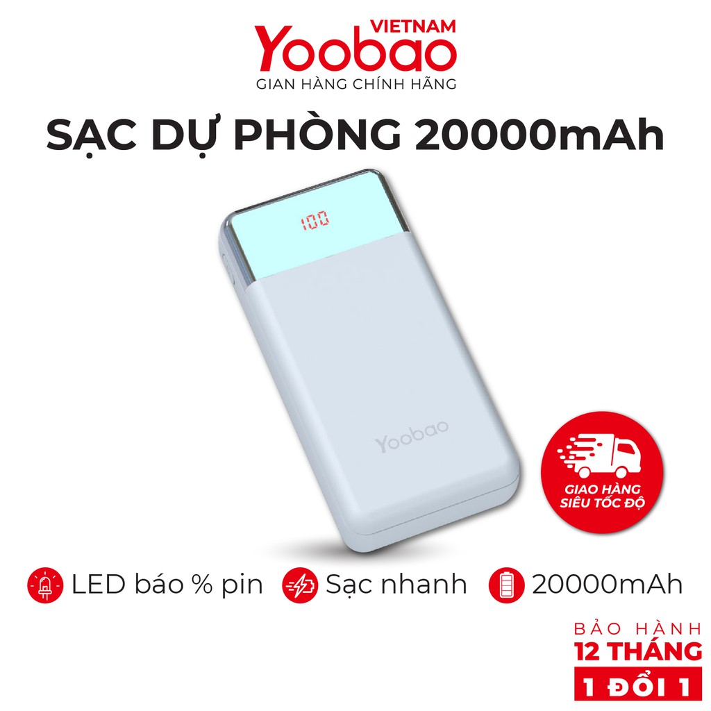 Sạc dự phòng 20000mAh Yoobao PD20 Sạc nhanh PD Công suất 18W - Hàng chính hãng - Bảo hành 12 tháng 1 đổi 1