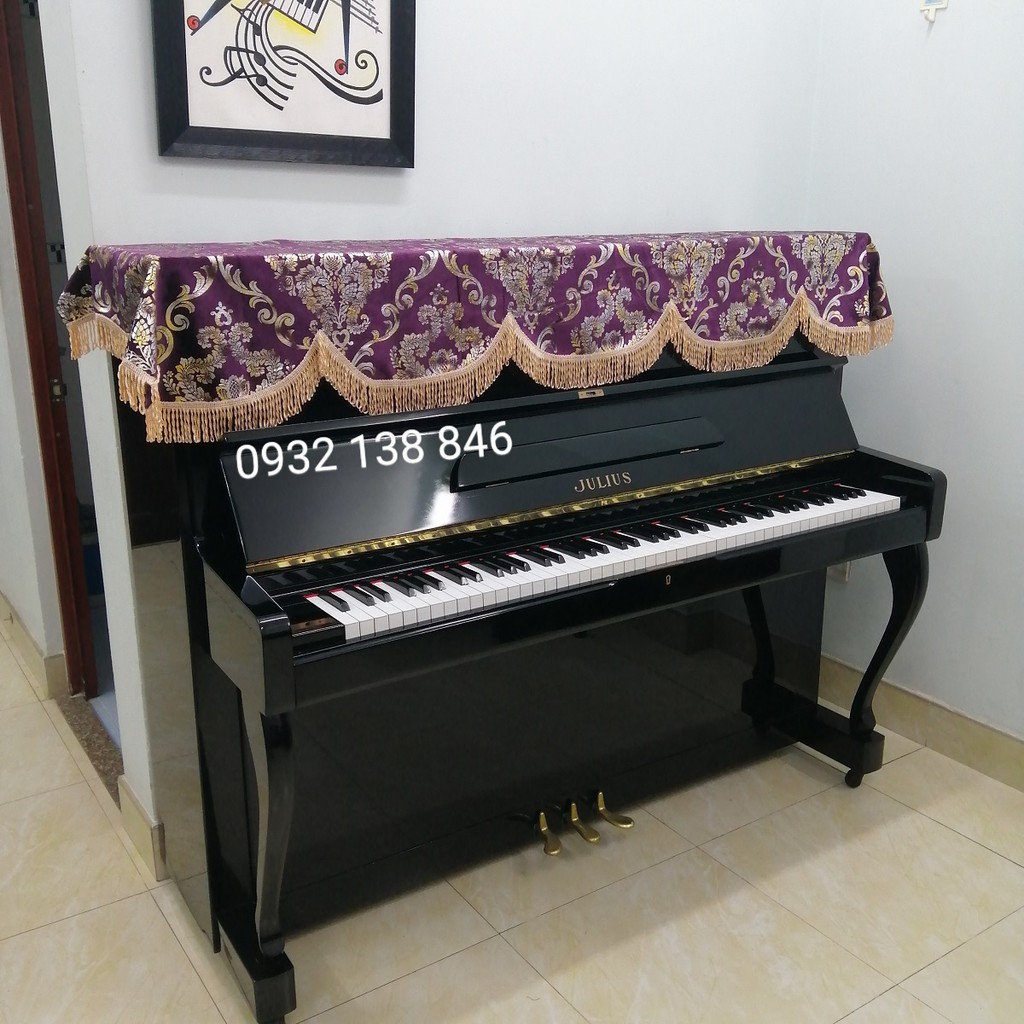 khăn phủ đàn piano cơ ,màu tím họa tiết Ánh Kim