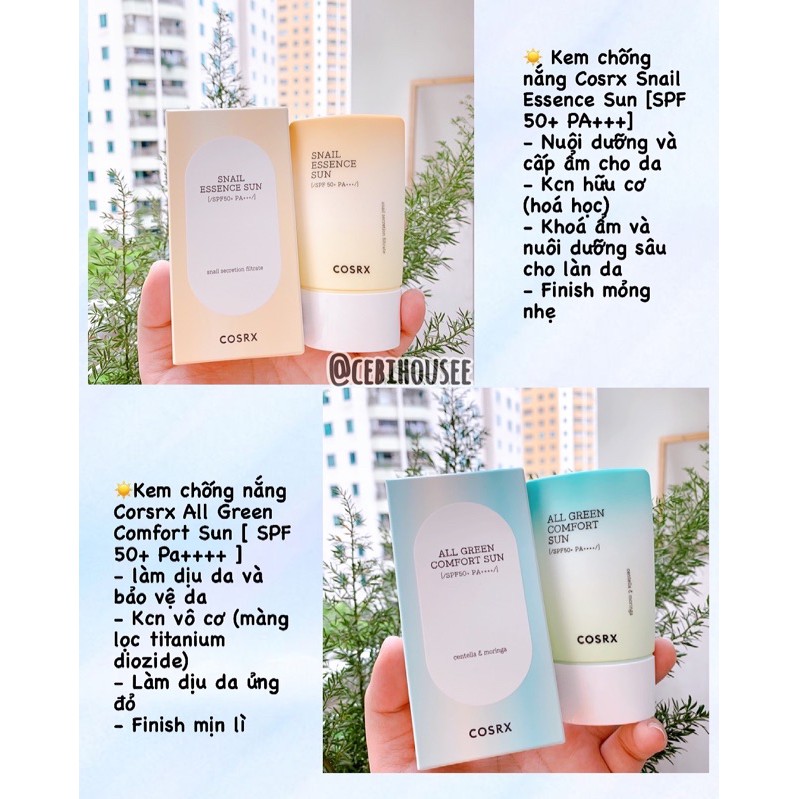 Kem chống nắng Cosrx Aloe soothing Sun Cream + Snail Essence Sun