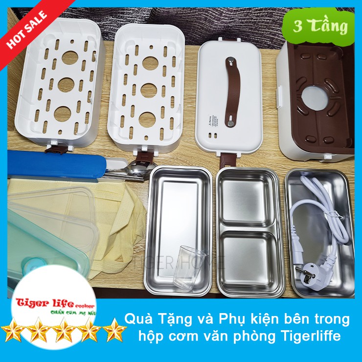 Hộp Cơm cắm Điện 1,2,3 Tầng CAO CẤP, Hộp cơm hâm nóng tigerlife bh lỗi đổi 1 tặng full đồ