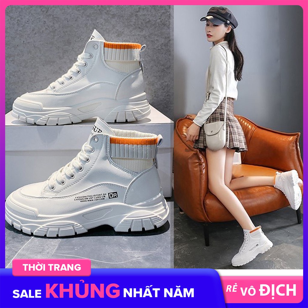 NEW SALE Giày nữ cổ cao H59 màu trắng cam boost nữ RẺ NHẤT
