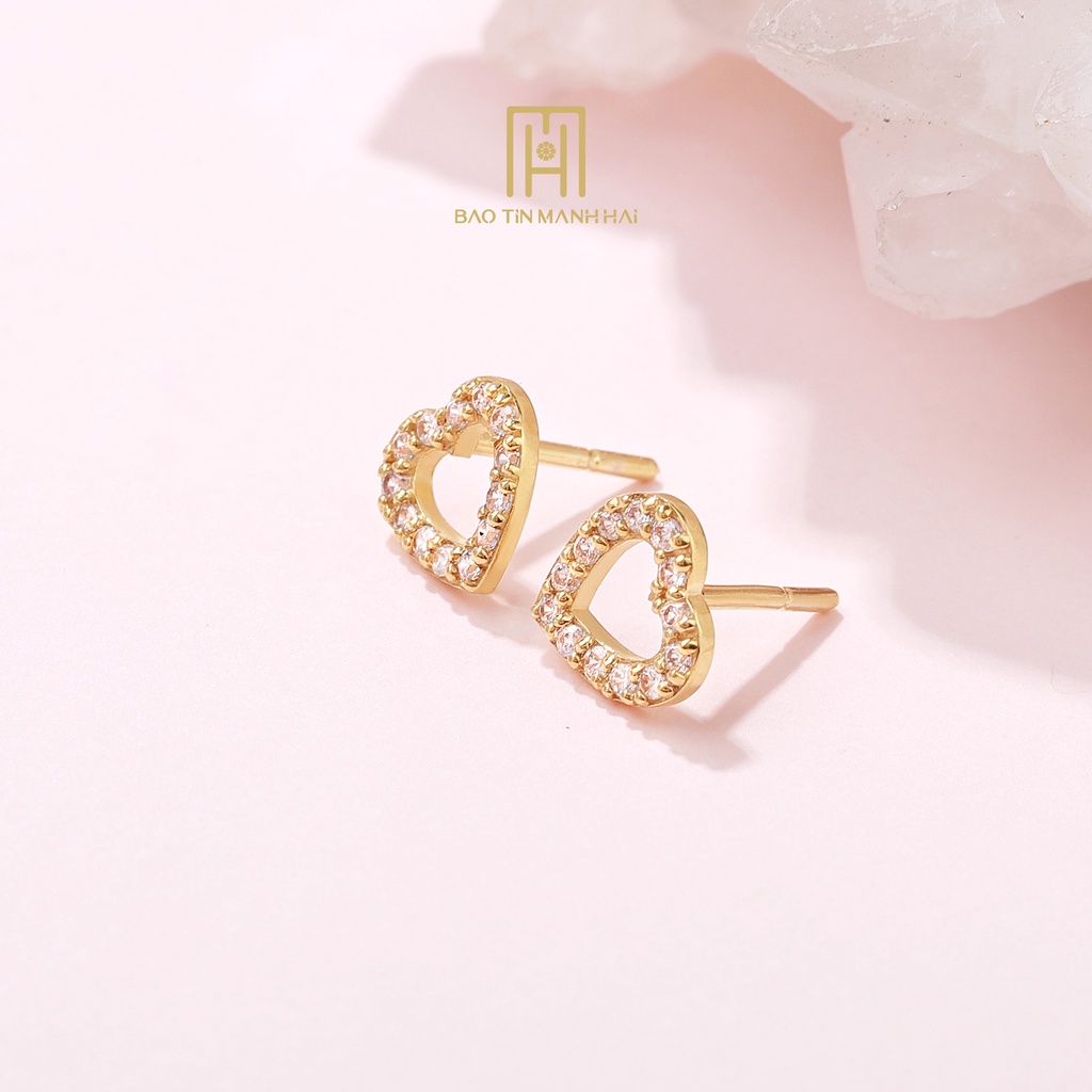 Bông tai nữ đính đá vàng 10k trái tim BLD10K21 Bảo Tín Mạnh Hải