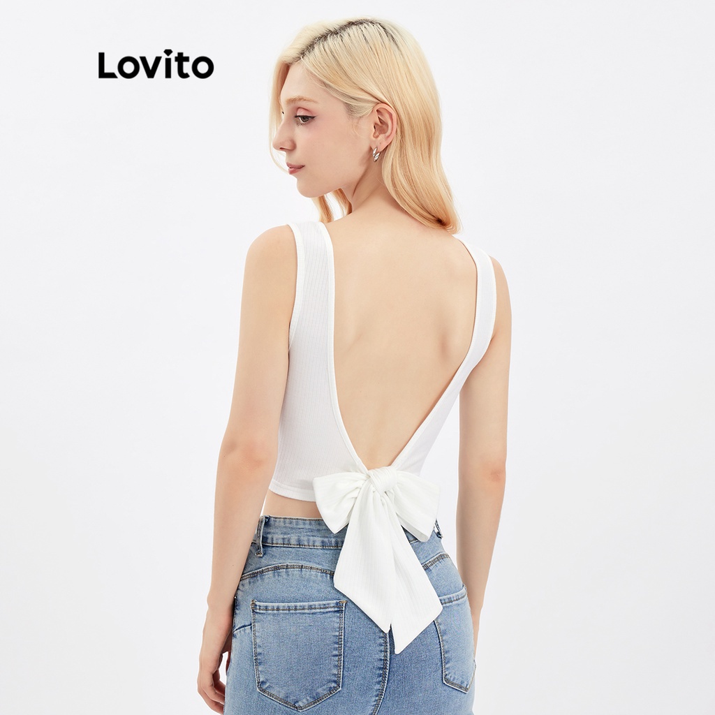 113XJ Áo ba lỗ không tay cổ tròn thắt nơ lưng Lovito L30AD029 (Trắng)