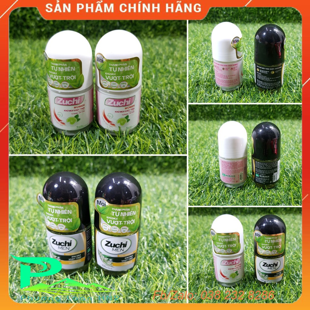 Combo 2 lọ Lăn khử mùi Zuchi nam - nữ lọ 25ml, Lăn khử mùi thảo dược Zuchi Hoa Linh