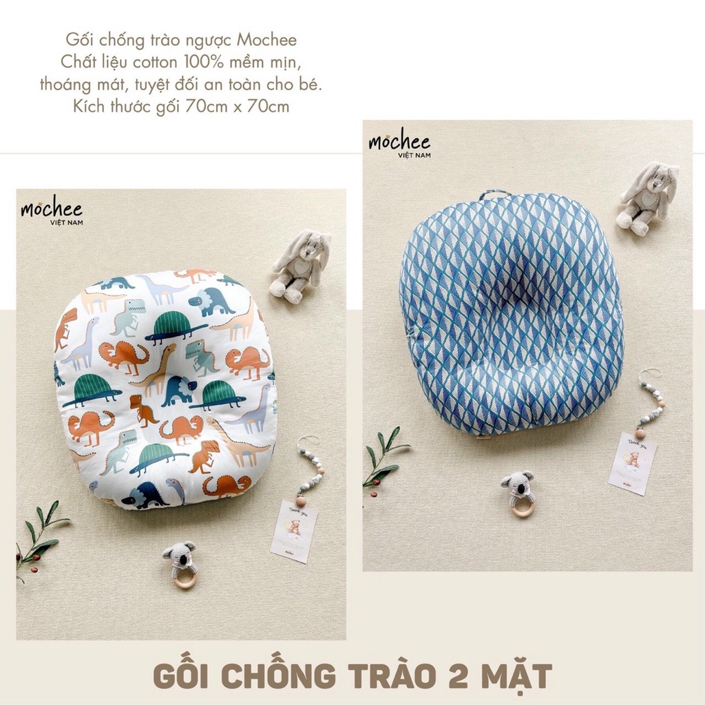 Gối Chống Trào Ngược 2 Mặt MOCHEE VIỆT NAM Chất Liệu Cotton Mềm Mại, Thoáng Khí, An Toàn Cho Bé