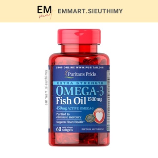 Dầu cá đẹp da, tốt cho tim mạch, thị lực, hỗ trợ người tiểu đường - Puritan's Pride Omega 3 Fish oil 1500 mg 60v