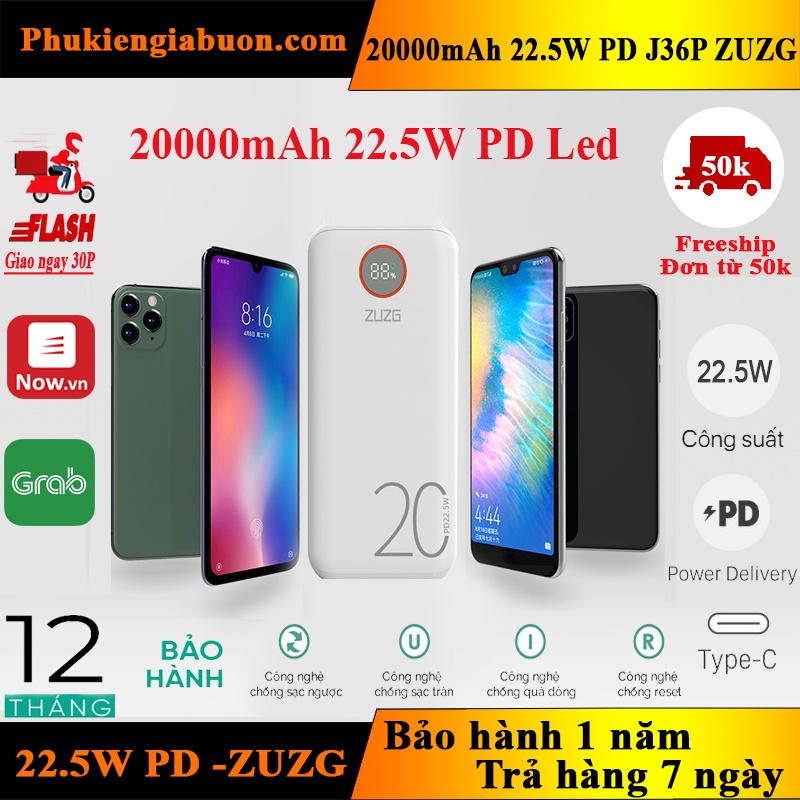 Sạc Dự Phòng J36P ZUZG Sạc Nhanh PD 20W (Bảo hành 1 năm)