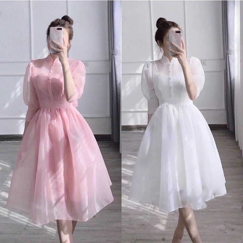 ĐẦM TỰ TIỆC TAY PHỒNG THẮT NƠ LƯNG FULL SIZE S/M/L/XL( ânhr và video do chủ shop tự quay 10000%)