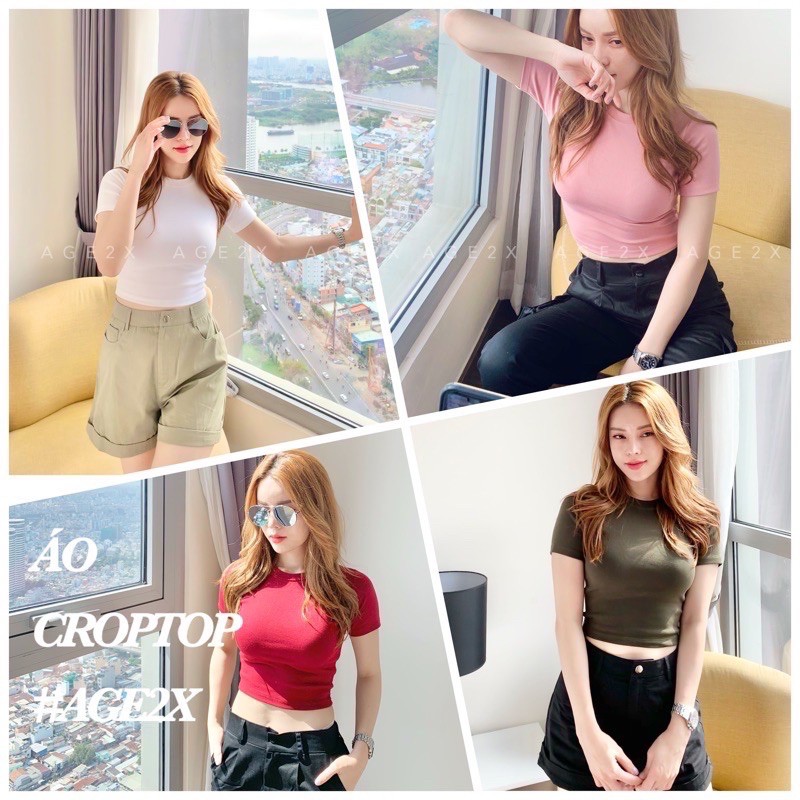 CROPTOP TAY NGẮN THUN GÂN